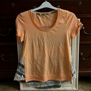 Little Yellow Button coral top w linen plaid back with adjustable ties NWOT XS